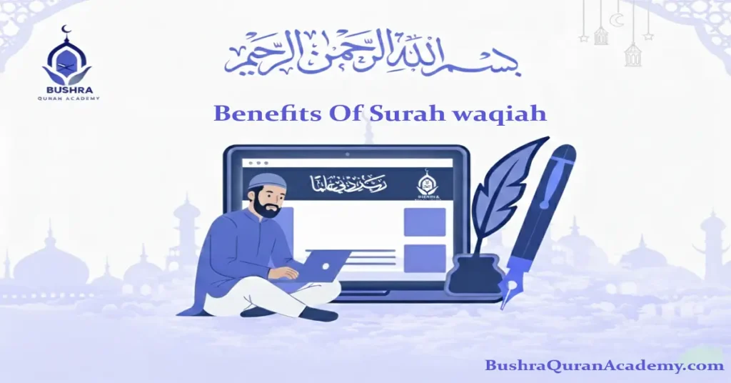 Beautiful Arabic calligraphy of Surah Al-Waqiah on a textured parchment, representing spiritual abundance.