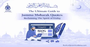 High-quality Islamic graphic featuring beautiful Jumma Mubarak Quotes in English and Urdu with a peaceful mosque background.