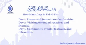 A vibrant spread of traditional Eid sweets and appetizers on a decorated table, symbolizing the end of Ramadan fasting.