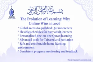 A futuristic split-screen graphic showing the evolution of learning, featuring a traditional lecture hall next to a student using a VR headset for online education in 2026.