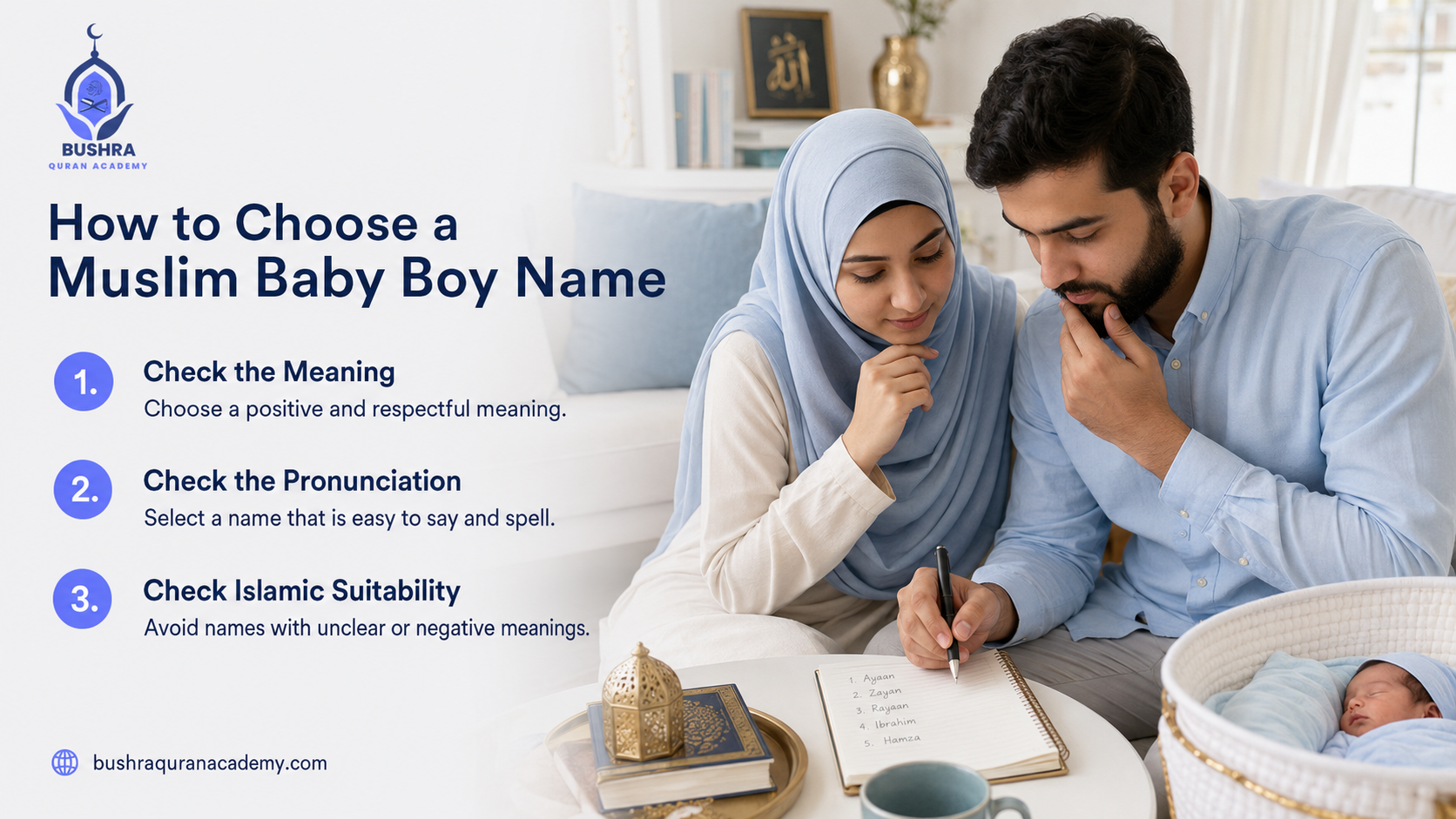 Muslim parents learning how to choose a Muslim baby boy name