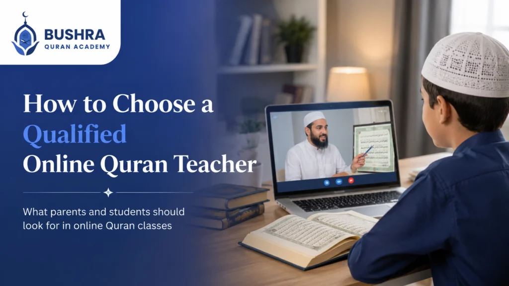 Qualified online Quran teacher helping a student learn Quran with Tajweed through an online class