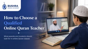 Qualified online Quran teacher helping a student learn Quran with Tajweed through an online class